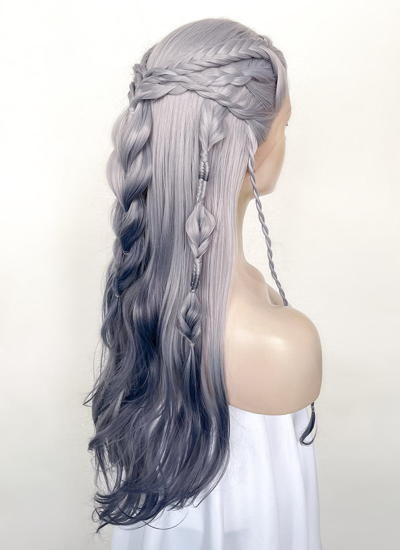 Two Tone Grey Braided Lace Front Synthetic Wig LF2141