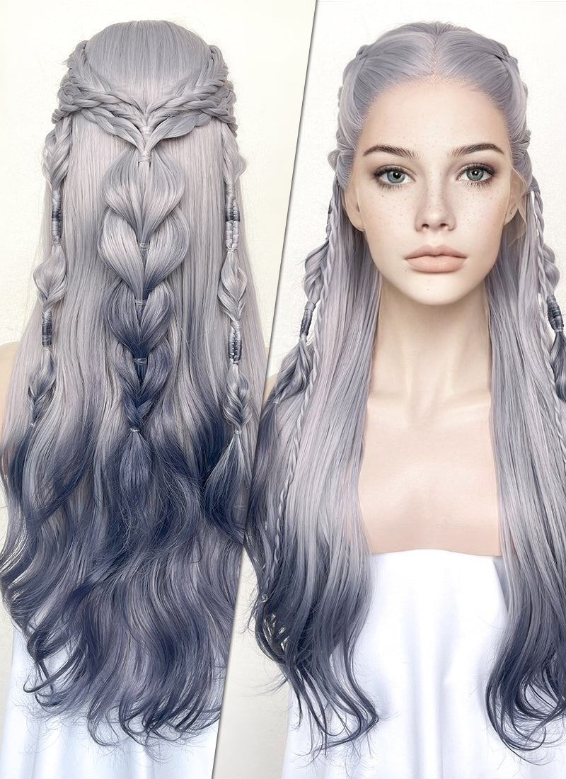 Two Tone Grey Braided Lace Front Synthetic Wig LF2141