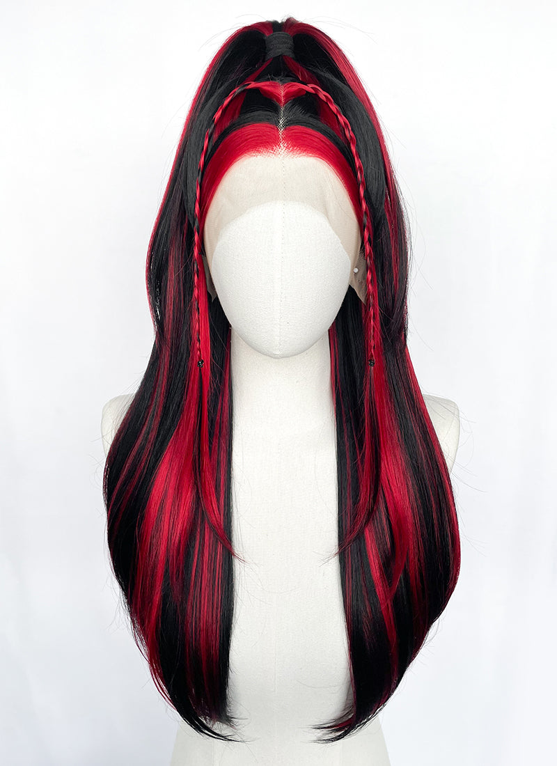 Black Mixed Red Braided Lace Front Synthetic Wig LF2148