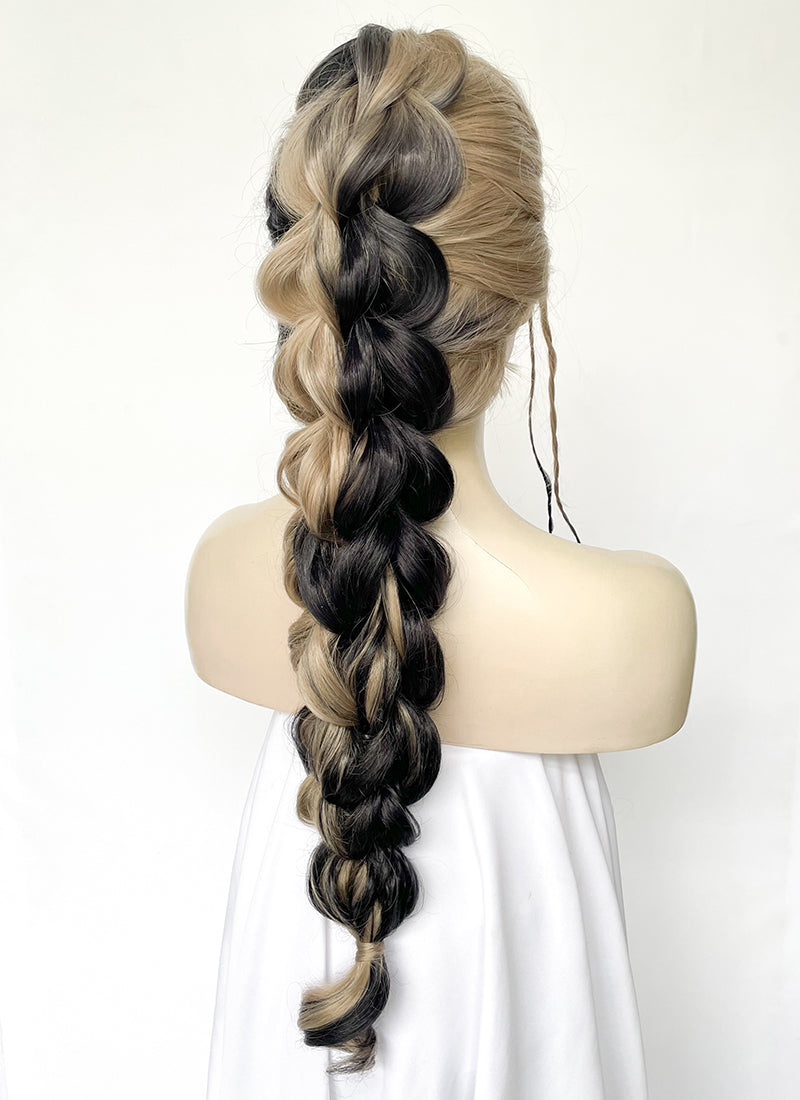 Blonde Black Split Gemini Color Braided Lace Front Synthetic Wig