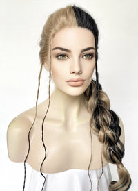 Blonde Black Split Gemini Color Braided Lace Front Synthetic Wig LF2504