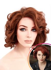 Marvel Black Widow Auburn Curly Bob Lace Front Synthetic Wig LF253