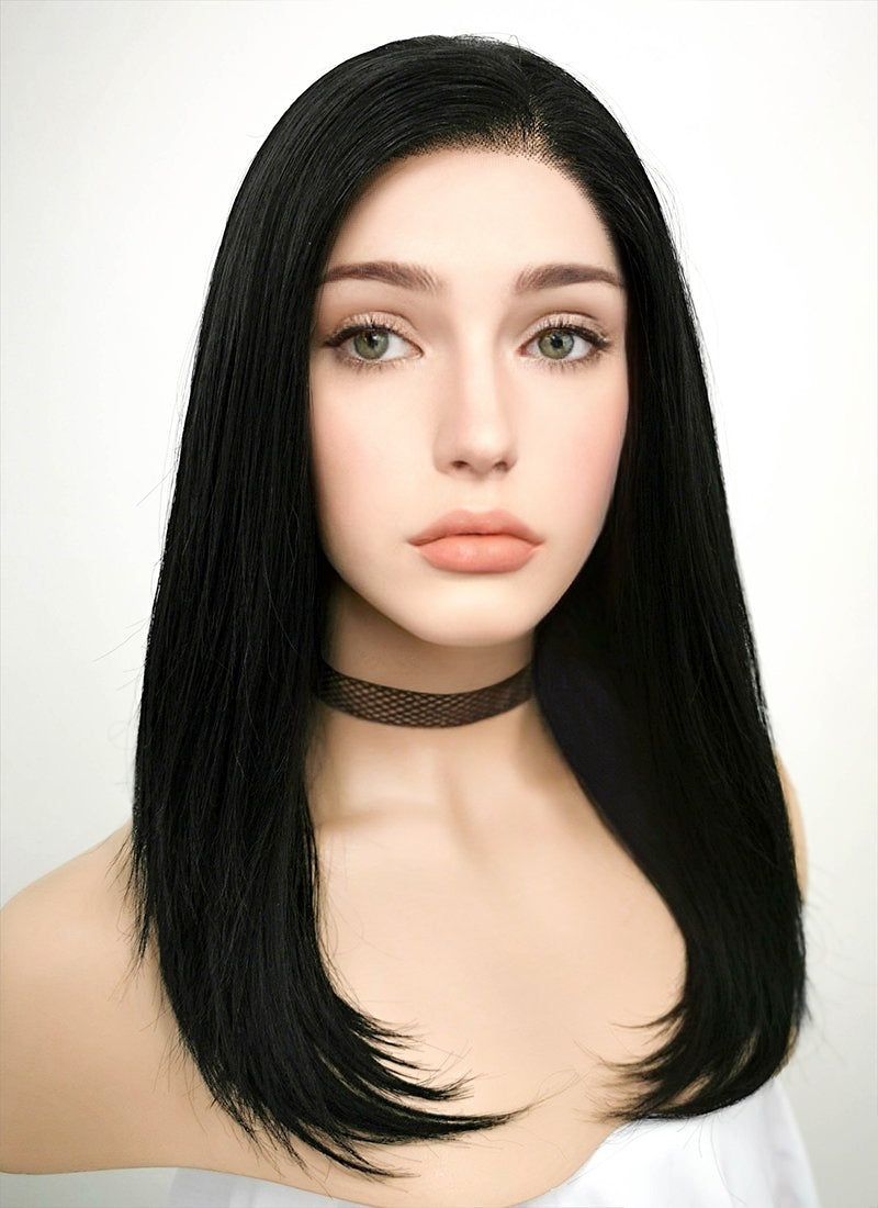 Jet Black Straight Lace Front Synthetic Wig LF262