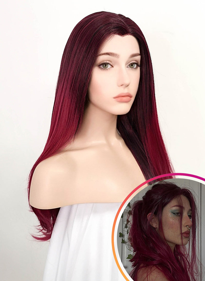 Two Tone Red Straight Lace Front Synthetic Wig LF3177
