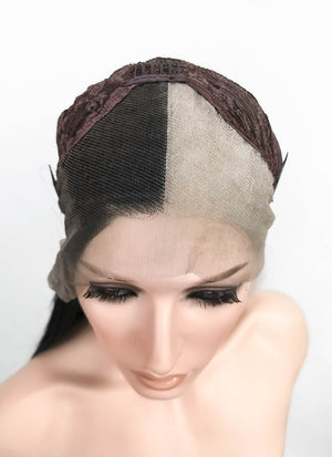White Black Split Gemini Color Straight Lace Front Synthetic Wig LF3185