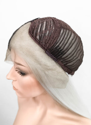 White Black Split Gemini Color Straight Lace Front Synthetic Wig LF3185