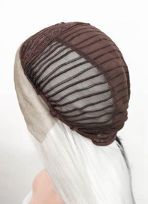 White Black Split Gemini Color Straight Lace Front Synthetic Wig LF3185
