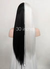 White Black Split Gemini Color Straight Lace Front Synthetic Wig LF3185