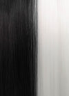 White Black Split Gemini Color Straight Lace Front Synthetic Wig LF3185
