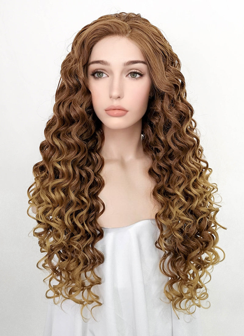 Two Tone Brown Curly Lace Front Synthetic Wig LF3215