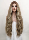 Ash Blonde With Brown Roots Money Piece Wavy Lace Front Synthetic Wig LF3219