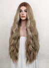 Ash Blonde With Brown Roots Money Piece Wavy Lace Front Synthetic Wig LF3219