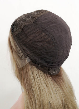 Ash Blonde With Brown Roots Money Piece Wavy Lace Front Synthetic Wig LF3219