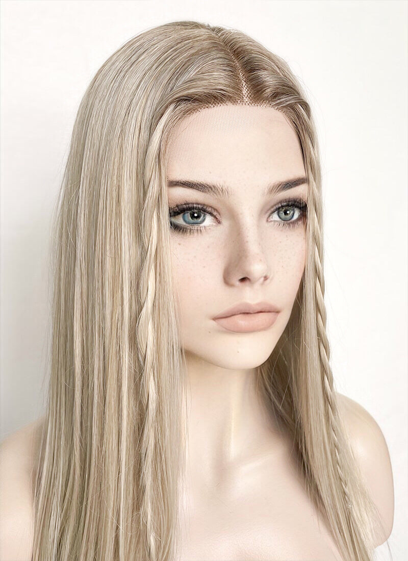 Mixed Blonde With Dark Roots Straight Lace Front Kanekalon Synthetic Wig LF3235