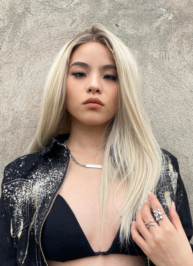 Mixed Blonde With Dark Roots Straight Lace Front Kanekalon Synthetic Wig LF3235