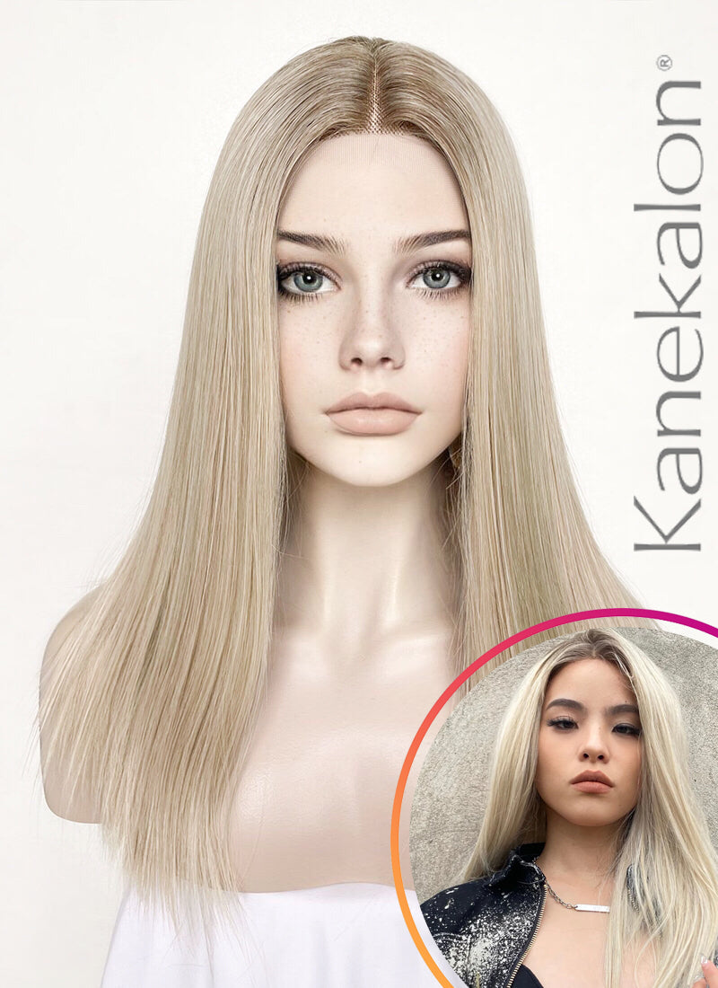 Mixed Blonde With Dark Roots Straight Lace Front Kanekalon Synthetic Wig LF3235