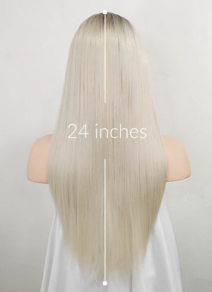 Platinum Blonde With Dark Roots Straight Lace Front Kanekalon Synthetic Wig LF3243