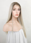 Platinum Blonde With Dark Roots Straight Lace Front Kanekalon Synthetic Wig LF3243