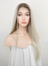 Platinum Blonde With Dark Roots Straight Lace Front Kanekalon Synthetic Wig LF3243