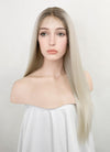 Platinum Blonde With Dark Roots Straight Lace Front Kanekalon Synthetic Wig LF3243