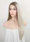 Platinum Blonde With Dark Roots Straight Lace Front Kanekalon Synthetic Wig LF3243