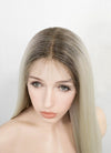Platinum Blonde With Dark Roots Straight Lace Front Kanekalon Synthetic Wig LF3243