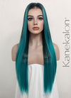 Two Tone Green Ombre Money Piece Straight Lace Front Kanekalon Synthetic Wig LF3256