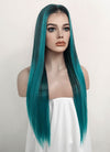 Two Tone Green Ombre Money Piece Straight Lace Front Kanekalon Synthetic Wig LF3256