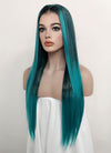Two Tone Green Ombre Money Piece Straight Lace Front Kanekalon Synthetic Wig LF3256