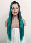 Two Tone Green Ombre Money Piece Straight Lace Front Kanekalon Synthetic Wig LF3256