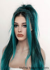 Two Tone Green Ombre Money Piece Straight Lace Front Kanekalon Synthetic Wig LF3256