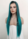 Two Tone Green Ombre Money Piece Straight Lace Front Kanekalon Synthetic Wig LF3256