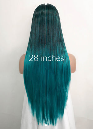 Two Tone Green Ombre Money Piece Straight Lace Front Kanekalon Synthetic Wig LF3256