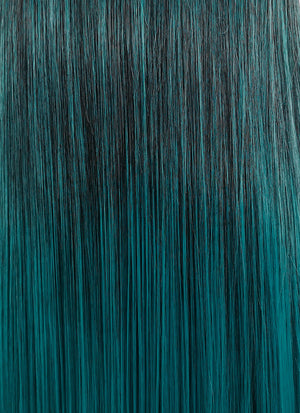 Two Tone Green Ombre Money Piece Straight Lace Front Kanekalon Synthetic Wig LF3256