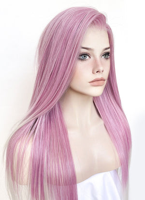 Pink Grey Ombre Straight Lace Front Kanekalon Synthetic Wig LF3262