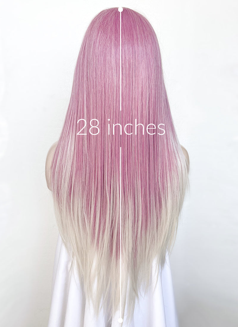 Pink Grey Ombre Straight Lace Front Kanekalon Synthetic Wig LF3262