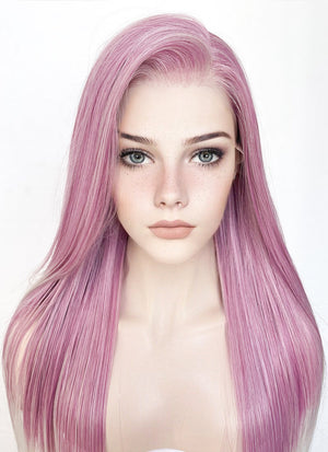 Pink Grey Ombre Straight Lace Front Kanekalon Synthetic Wig LF3262
