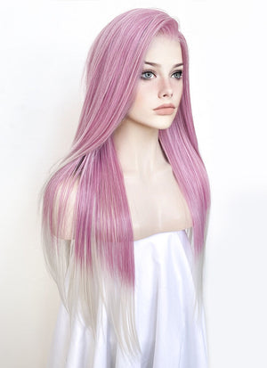 Pink Grey Ombre Straight Lace Front Kanekalon Synthetic Wig LF3262