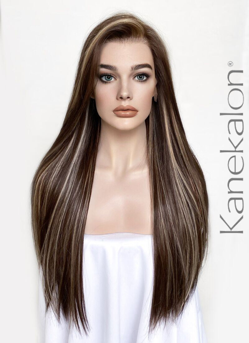 Brown Mixed Blonde Straight Lace Front Kanekalon Synthetic Wig LF3266