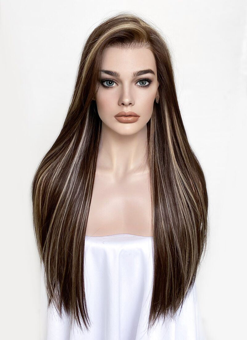 Brown Mixed Blonde Straight Lace Front Kanekalon Synthetic Wig LF3266