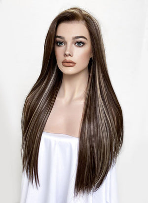Brown Mixed Blonde Straight Lace Front Kanekalon Synthetic Wig LF3266
