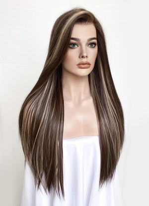 Brown Mixed Blonde Straight Lace Front Kanekalon Synthetic Wig LF3266