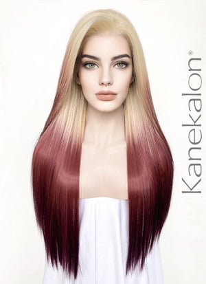 Blonde Red Ombre Straight Lace Front Kanekalon Synthetic Wig LF3269