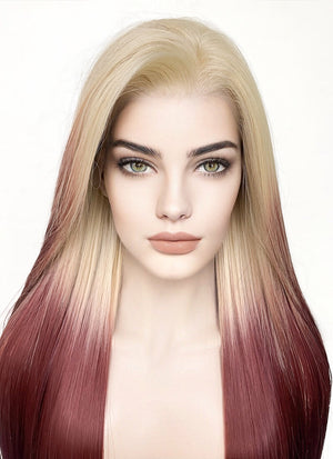Blonde Red Ombre Straight Lace Front Kanekalon Synthetic Wig LF3269