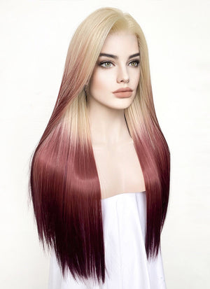 Blonde Red Ombre Straight Lace Front Kanekalon Synthetic Wig LF3269