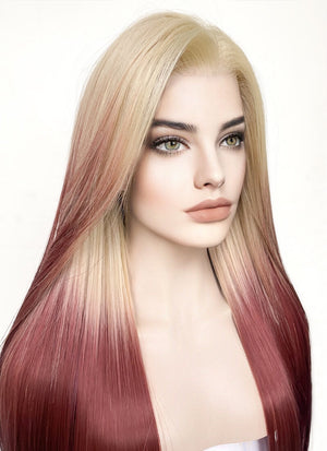 Blonde Red Ombre Straight Lace Front Kanekalon Synthetic Wig LF3269