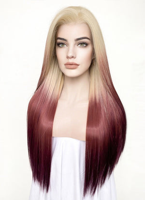 Blonde Red Ombre Straight Lace Front Kanekalon Synthetic Wig LF3269