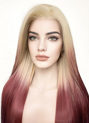 Blonde Red Ombre Straight Lace Front Kanekalon Synthetic Wig LF3269
