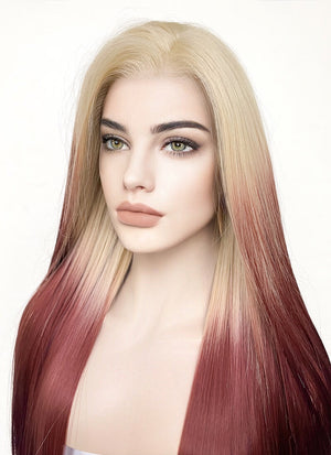 Blonde Red Ombre Straight Lace Front Kanekalon Synthetic Wig LF3269