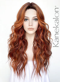 Mixed Auburn With Dark Roots Wavy Lace Front Kanekalon Synthetic Wig LF3272